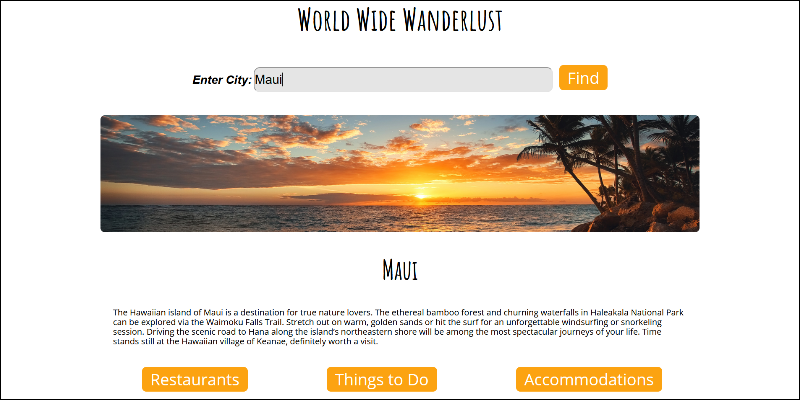 Screenshot of Travel Application built by George